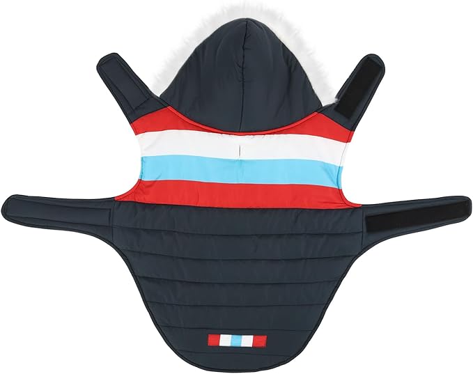 HDE Dog Puffer Jacket Fleece Lined Warm Dog Parka Winter Coat with Harness Hole Patriotic - XXL