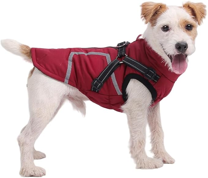Warm Dog Coat Reflective Jacket, Waterproof Winter Coat for Dogs Turtleneck Dog Clothes for Cold Weather (Red, L(Chest:15.7-18.9",Neck:(15.3"))