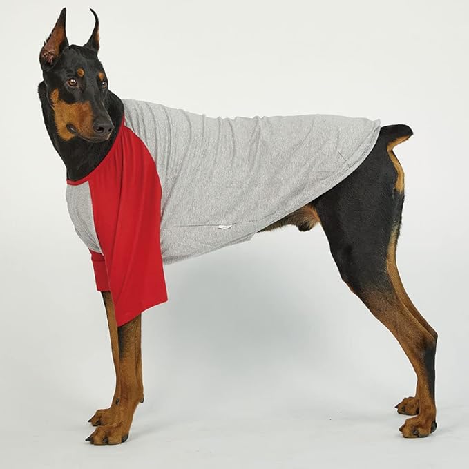 Dog Shirt for Small and Large Dogs Raglan Cotton T-Shirts Soft Breathable Dog Shirts pet Clothes Gray Series (3X-Large, Gray/Red)