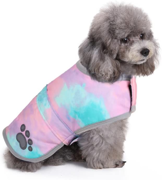 Queenmore Dog Winter Coat, Cold Weather Fleece Jacket for Dogs, Waterproof Reflective Reversible, for Small, Medium and Large Dogs (Tie-Dye, 2XL)