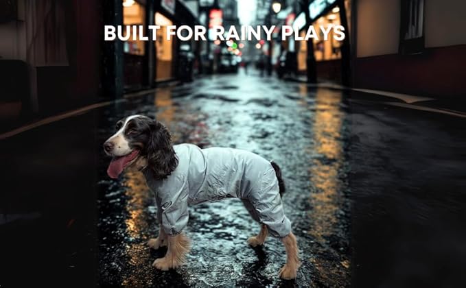 Dog Raincoat, Waterproof Coat, Light Weight & Weather Resistant Shell, Full Coverage Rain Jacket with Legs, Grey, Including Storage Bag, for Medium Breed (X-Large)