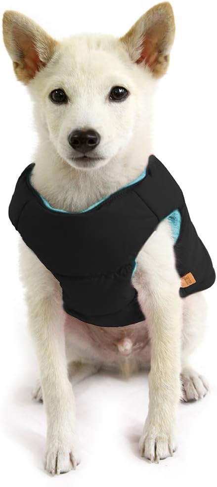 Gooby Padded Vest Dog Jacket - Solid Black, X-Large - Warm Zip Up Vest Fleece Jacket with Dual D Ring Leash Water Resistant for Small to Medium Dogs