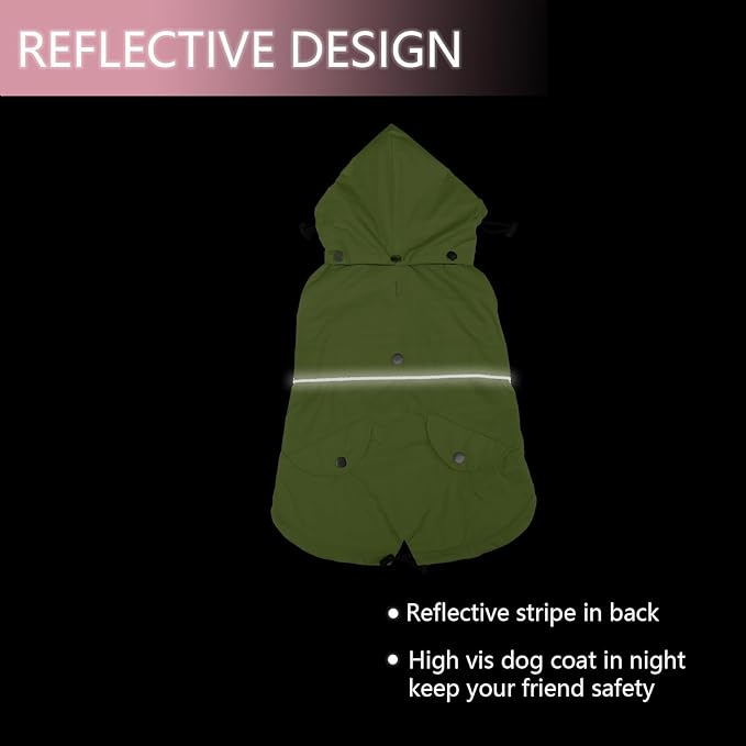 Dog Raincoat Waterproof Raincoats Dog rain Jacket Buttons Zipper Hood Drawstring Suitable for Small Medium Yorkie Terrier Schnauzer Poodle Border Collie Labrador 8lbs to 80lbs Green L