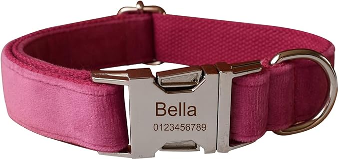 Dog Collar Custom Personalized Engraved Name and Phone Number for Puppy Small Medium Large Pets (L, Rose)