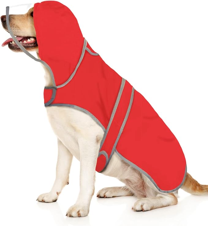 HDE Dog Raincoat with Clear Hood Rain Jacket Poncho for Small Medium Large Dogs Red - XL