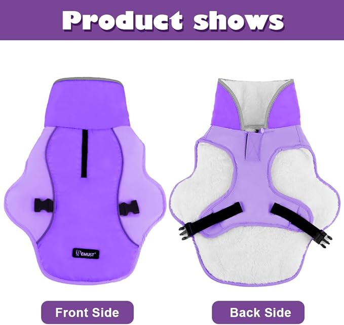 EMUST Dog Coat Winter, Warm Pet Snow Jacket for Winter, Adjustable Small/Medium/Large Dog Coat, New Purple, L