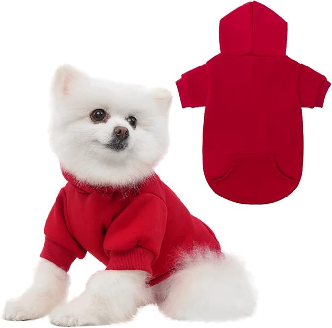 KOOLTAIL Basic Dog Hoodie - Soft and Warm Dog Hoodie Sweater with Leash Hole and Pocket, Dog Winter Coat, Cold Weather Clothes Sweatshirt for Small Medium Large Dogs Puppy Cat Boys Girls Red M