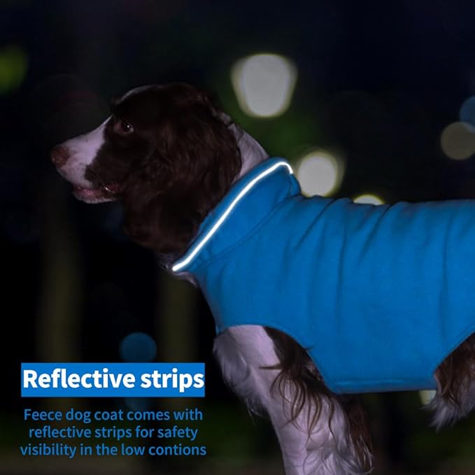 Fleece Dog Coat Pet Jacket Reflective for Cold Weather for Extra Large to Small Pets(Blue,2XL)