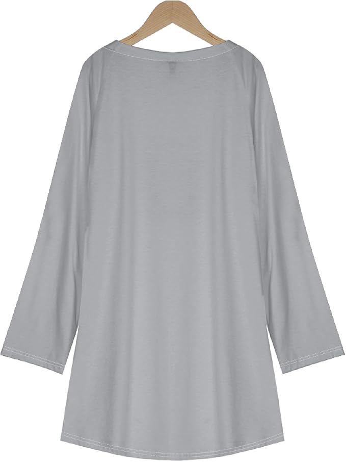 Womens Tunic Shirt Cute Cat Print Long Sleeve Round Neck Women T Shirts Cotton Casual Plus Size Vacation Tunics Tops
