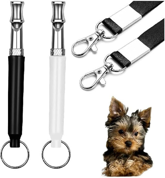2 Pcs Dog Ttraining Whistles，Black and White，Adjustable Silent Dog Whistle，with Lanyard