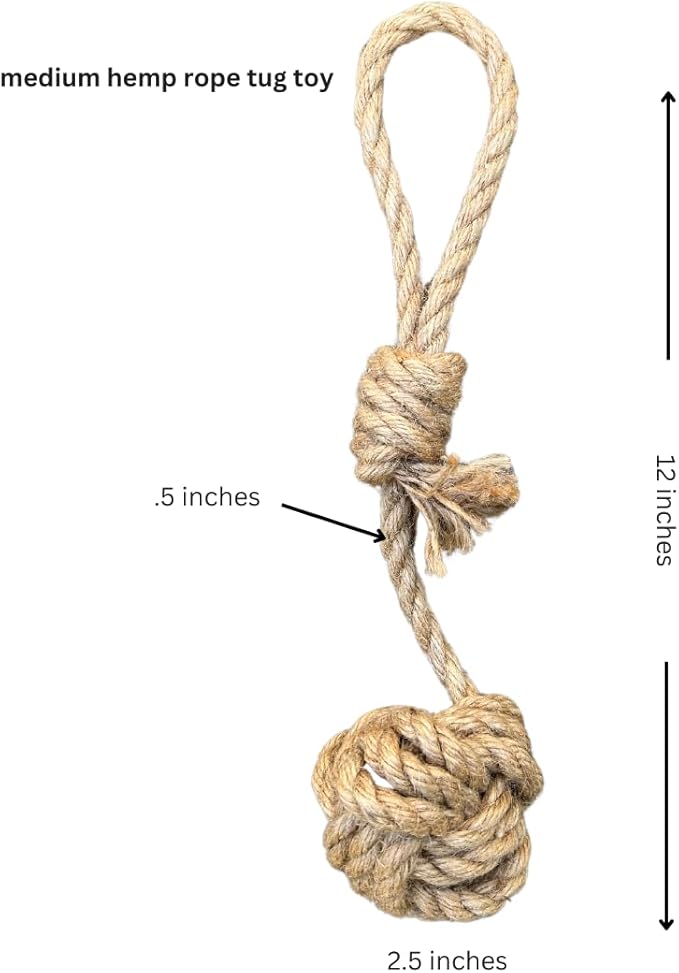 Hemp Rope Dog Tug Toy - Eco-Friendly Dog Pull Rope with Long-Lasting Performance - Interactive & Entertaining Dog Gift - Hemp Rope Perfect for Medium Dogs, (25lbs to 50lbs)