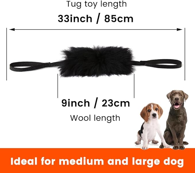 HOWGO Dog Bungee Chaser Toy Double Handles Natural Sheepskin Fur for All Breeds(Green,2Pack)