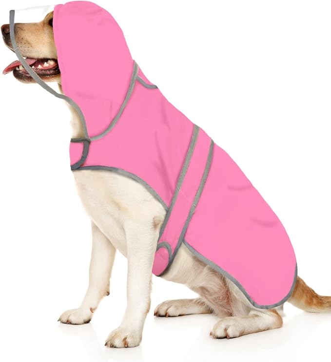 HDE Dog Raincoat with Clear Hood Rain Jacket Poncho for Small Medium Large Dogs Pink - XL