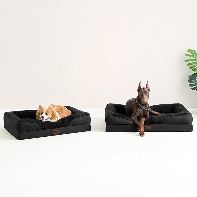 EHEYCIGA Memory Foam XXL Dog Bed for XLarge Sized, Extra Large Orthopedic Dog Sofa with Sides and Waterproof Liner, Washable Bolster Pet Couch with Removable Cover, 52x41x8 Inch, Black