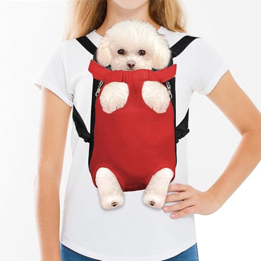 FEimaX Dog Carrier Backpack Pet Legs Out Front Cat Travel Bag, Adjustable Puppy Backpacks Carriers Hands-Free for Small Medium Dogs Cats Hiking Traveling Camping Daily Walking (Large, Red)