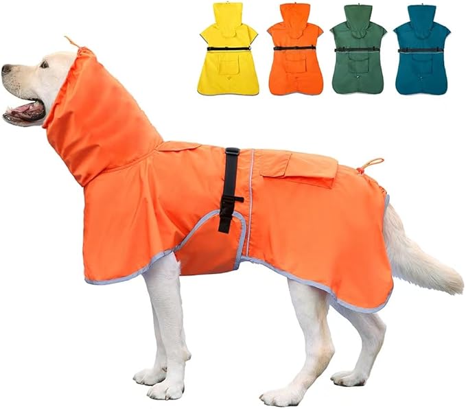 Reflective Dog Raincoat Waterproof Adjustable Dog Hooded Poncho Raincoat for Medium Large Dogs, Lightweight Pet Rain Jacket (Orange, XL)