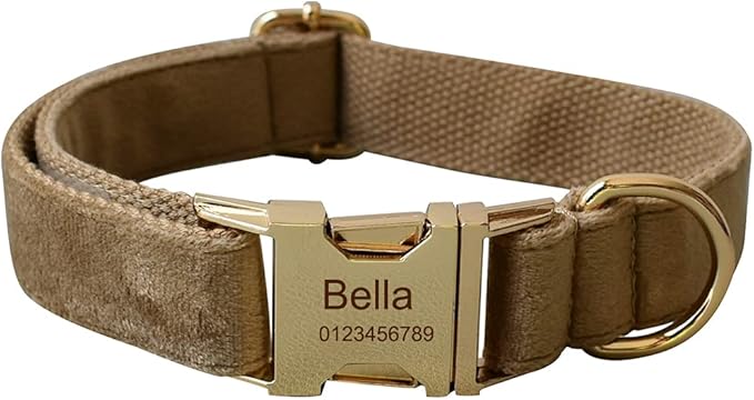Dog Collar Custom Personalized Engraved Name and Phone Number for Puppy Small Medium Large Pets (XL, Khaki)