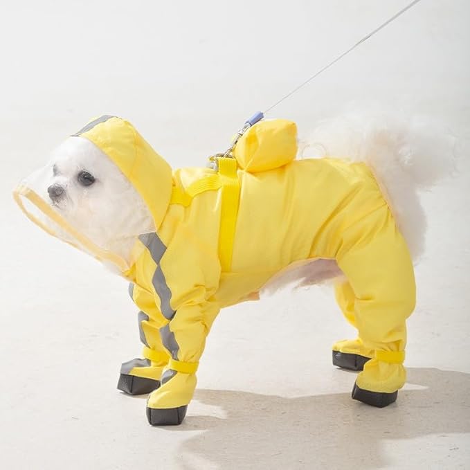 Full Coverage Small Dog Raincoat, Waterproof with Four-Leg Protection, Ideal for Teddy Bears, Includes Waterproof Mini Backpack (Yellow, X-Large(Suggest Weight 13.2-16.6lb))
