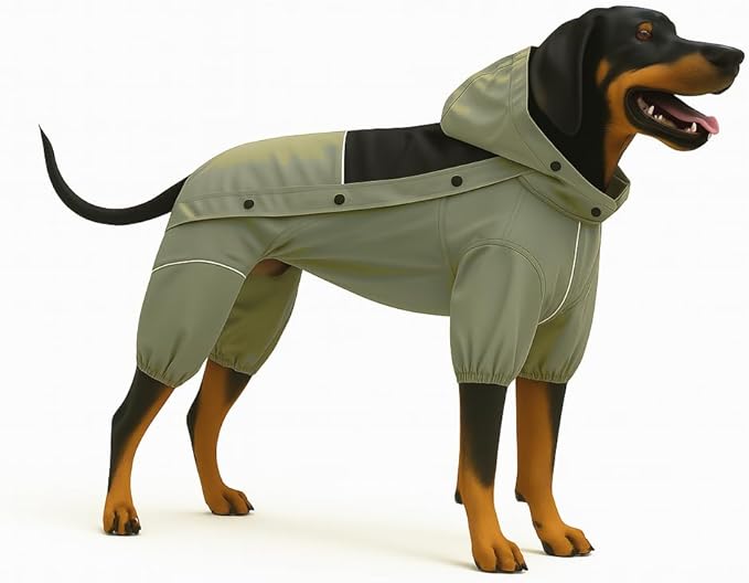 LOVELONGLONG Waterproof Dog Raincoat with Removable Hood – Outdoor Full Body Dog Jacket, Windproof Snowproof Shell Suit – All Season Pet Rain Gear Sage Green XL