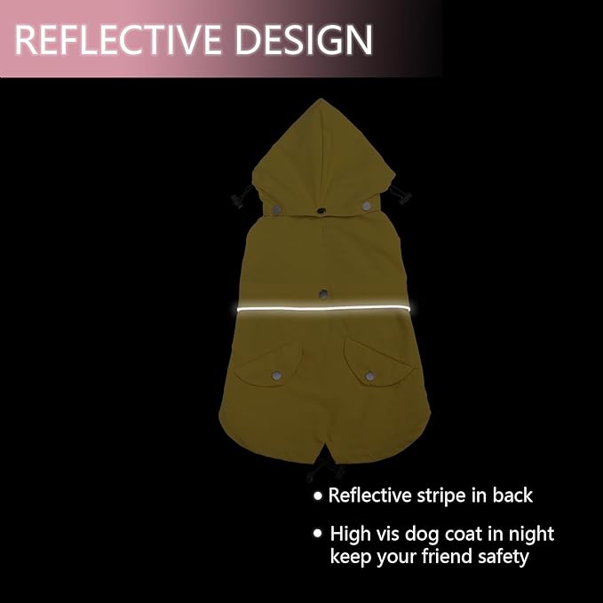 Dog Raincoat Waterproof Raincoats Dog rain Jacket Buttons Zipper Hood Drawstring Suitable for Small Medium Yorkie Terrier Schnauzer Poodle Border Collie Labrador 8lbs to 80lbs Yellow S