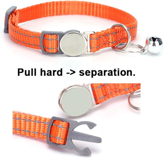Black Breakaway Dog Collar with Bell, Reflective Puppy Collar Safety Soft Nylon Break Away Cat Collars Adjustable for Xs Small Tiny Pet Little Dogs Kitten, Neck 7-11 Inch