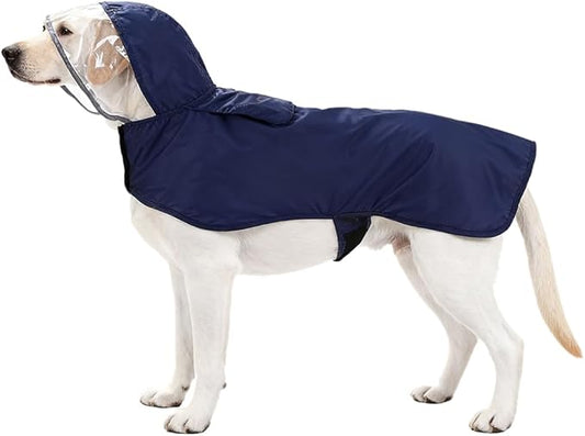 Pet Raincoat Packable Hooded Dog Rain Jacket Reflective Strips Lightweight Adjustable Poncho for Small Medium Large Dogs Blue XL