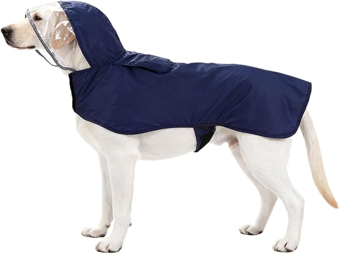 Pet Raincoat Packable Hooded Dog Rain Jacket Reflective Strips Lightweight Adjustable Poncho for Small Medium Large Dogs Blue XS
