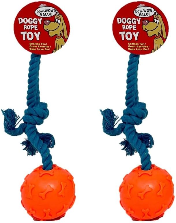 HEALTH & OUTDOORS Rope Chew Toy, 2 Pack, Dog Chew Toy, Tough Rope with Ball Active Play (Colors May Vary)