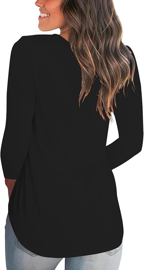 Tobrief Women's Long Sleeve V-Neck Shirts Fall Graphic Tees Loose Casual T-Shirt