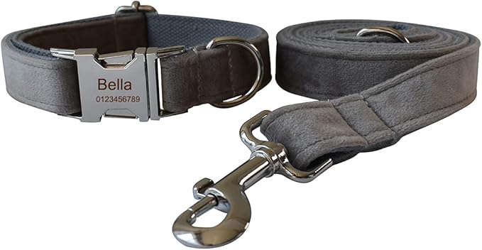 Dog Collar Custom Personalized Engraved Name and Phone Number for Puppy Small Medium Large Pets (L, Grey)