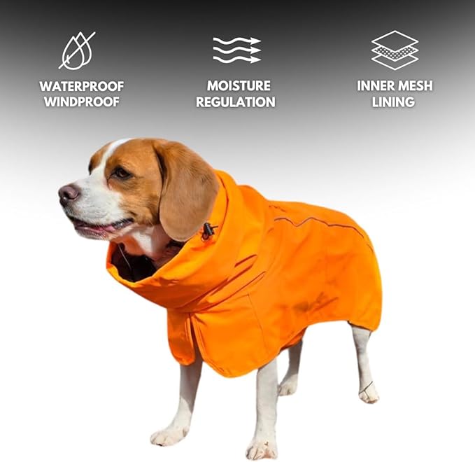 Spark Paws Dog Raincoat, Waterproof Windproof Rain Jacket, for Small Medium Large Extra Large Dogs, Reflective Breathable Full-Body Coverage Dry Suit - Orange - 4XL