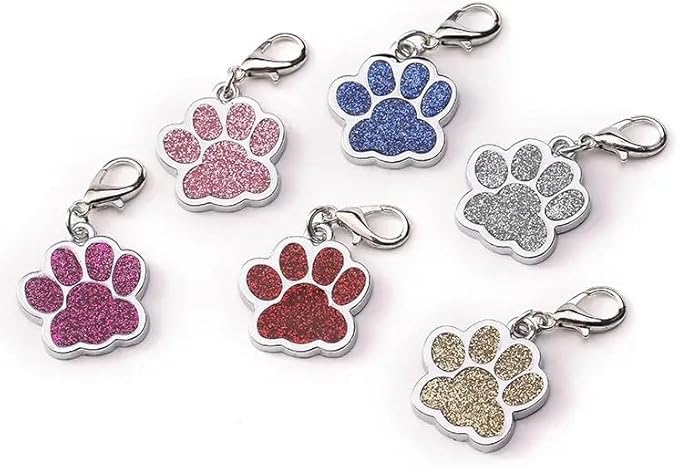 Cute Personalized Pet Name Tags for Cats/Dogs - Glitter Custom pet id tag, Dog id Tags Engraved for Pets, Customizable cat tag, pet Collar Charms, Dog Name tag (Paw-Shaped-Small: Gold)