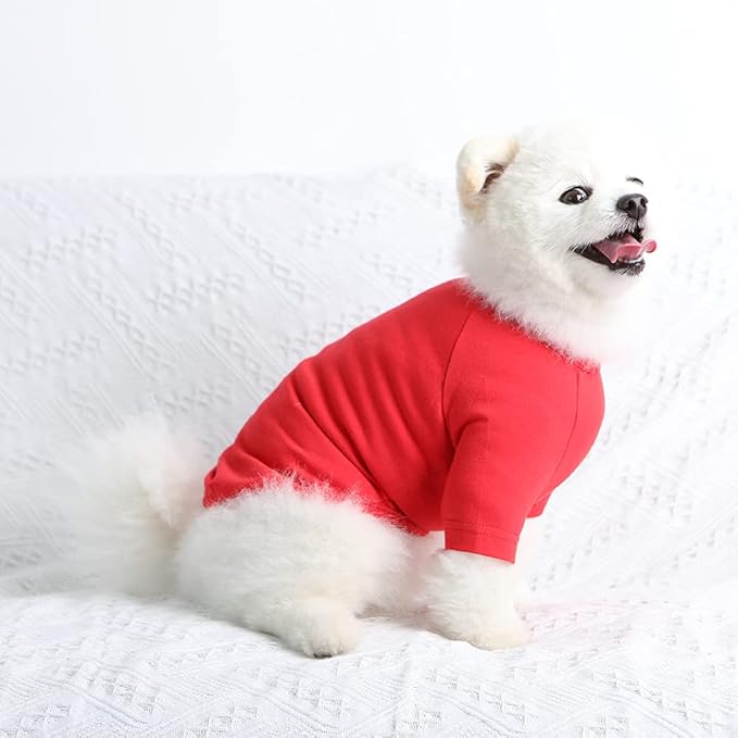 Dog Shirt - Soft Breathable Cotton T-Shirt for Small Dogs (Medium, Red)