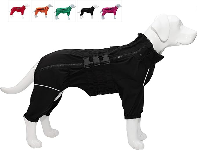 Dogs Waterproof Jacket, Lightweight Waterproof Jacket Reflective Safety Dog Raincoat Windproof Snow-Proof Dog Vest for Small Medium Large Dogs Black S