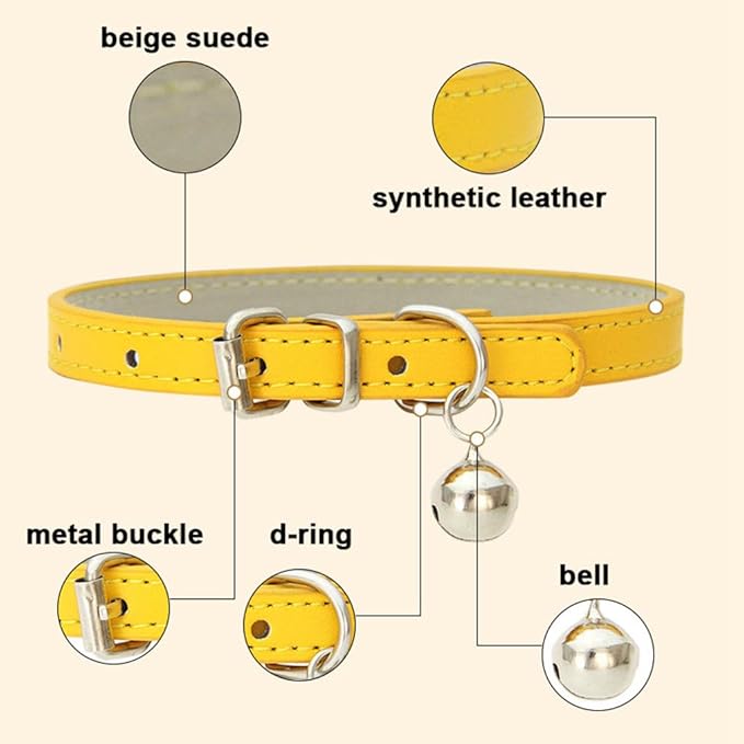 Green XS Dog Collar with Bell, Soft Pu Leather Cat Collars Adjustable Buckle for XXS Extra Small Medium Tiny Female Male Boys Girls Pets Puppy Kitten Teacup Yorkie X-Small