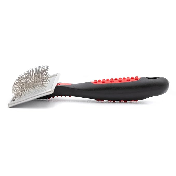 Jeffers Non-Slip Slicker Brush for Pets – Medium Size, Soft Pins, Red & Black – Detangling Grooming Tool for Dogs & Cats with Short, Long, Thick & Curly Coats – Comfortable Grip Pet Comb