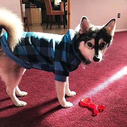 KOOLTAIL Plaid Dog Hoodie Pet Clothes Sweater with Hat and Pocket for Small Medium Large Size Dogs, Soft Winter Warm Dog Cold Weather Coat, Fleece Fall Dog Hooded Sweatshirt for Puppy Cats, Blue XXL