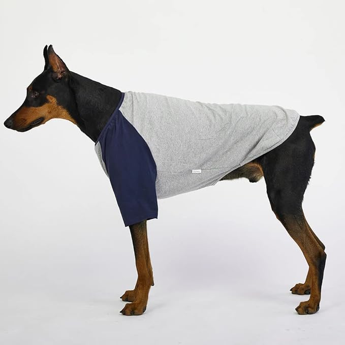 Dog Shirt for Small and Large Dogs Raglan Cotton T-Shirts Soft Breathable Dog Shirts pet Clothes Gray Series (2X-Large, Gray/Navy)