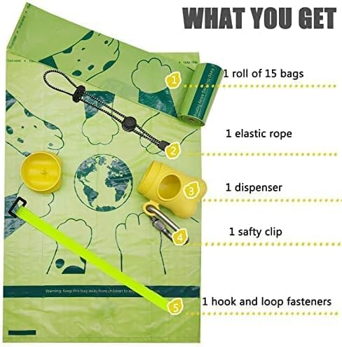 Bone-Shaped Dog Poop Bag Holder for Leash |Dispenser with 30 Leak-Resistant Waste Bags & Carabiner Clip (2 Pack Yellow)