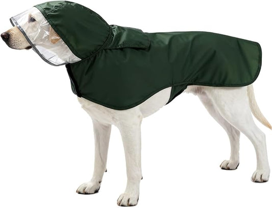 Pet Raincoat Packable Hooded Dog Rain Jacket Reflective Strips Lightweight Adjustable Poncho for Small Medium Large Dogs Army Green S