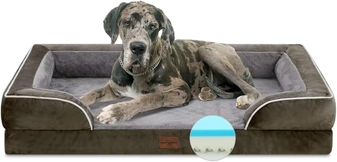Comfort Expression Orthopedic Dog Bed for Extra Large Dogs 45x35 Inch, Waterproof Egg Crate Foam XL Pet Bed with Removable Bolsters, Dog Couch with Washable Cover & Non-Slip Bottom, Grey Green