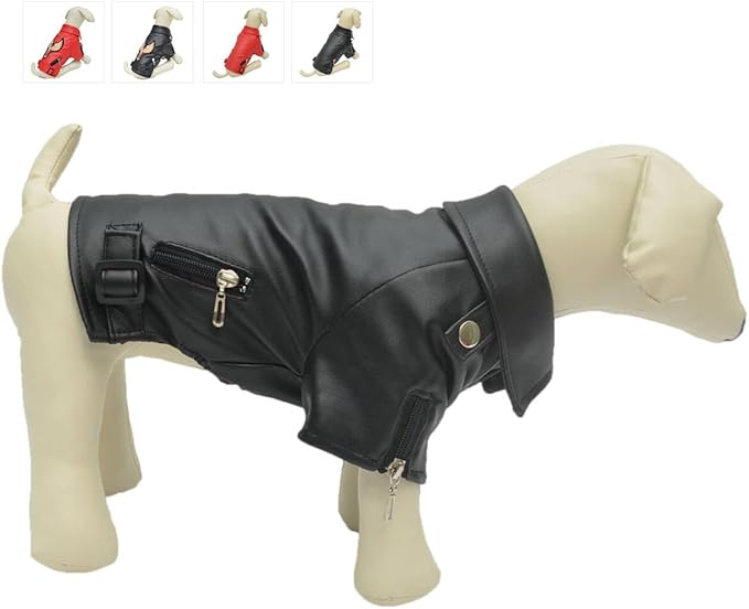 Lovelonglong Cool Dog Leather Jacket, Warm Coats Dogs Windproof Cold Weather Coats for Pugs Bulldog Pitbull Black B-M