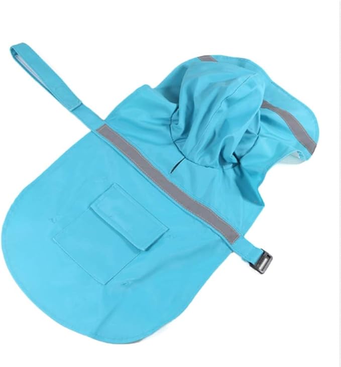 NACOCO Large Dog Raincoat Adjustable Pet Water Proof Clothes Lightweight Rain Jacket Poncho Hoodies with Strip Reflective (XXL, Lake Blue)