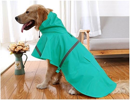 Mikayoo Large Dog Raincoat Adjustable Pet Waterproof Clothes Lightweight Rain Jacket Poncho Hoodies with Strip Reflective(Lake Blue,XXL)