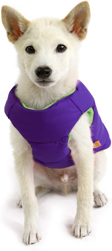Gooby Dog Vest Jacket - Purple, Medium - Water Resistant Fleece Dog Vest with Dual D Ring Leash - Small Dog Sweater for Active Dogs