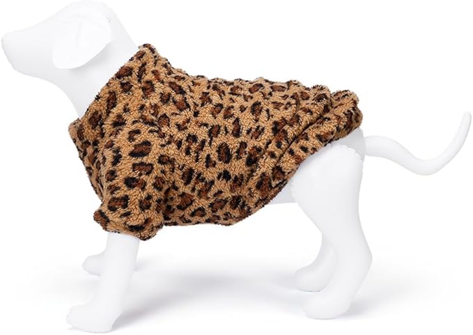GreenJoy Leopard Print Dog Sweater – Stretchy Fleece Dog Turtleneck Sweatshirt for Puppies & Cats, Soft & Warm Pet Winter Clothes for Small, Medium & Large Dogs (Coffee Brown, Medium)
