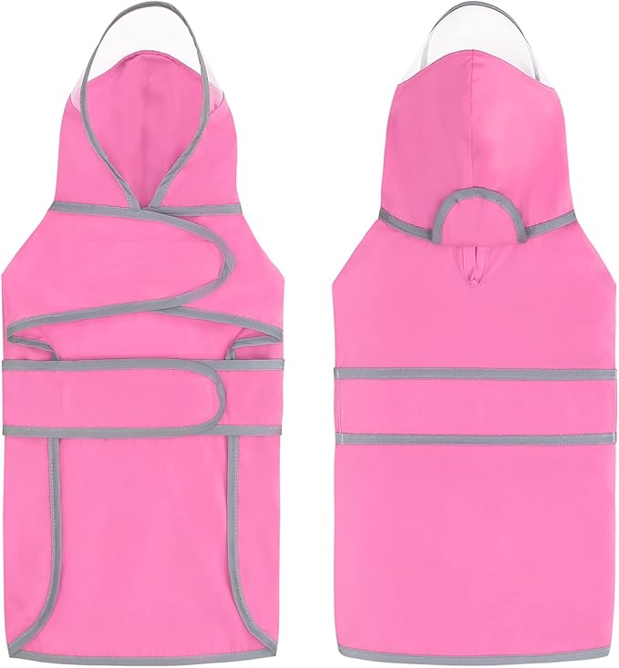 HDE Dog Raincoat with Clear Hood Rain Jacket Poncho for Small Medium Large Dogs Pink - XXL