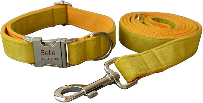 Dog Collar Custom Personalized Engraved Name and Phone Number for Puppy Small Medium Large Pets (L, Yellow)