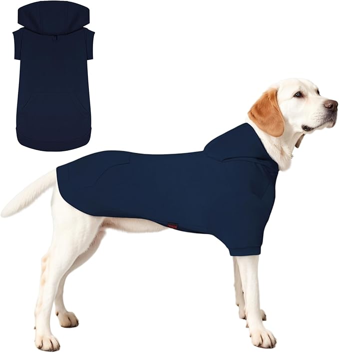 Basic Dog Hoodie, Soft Premium Quality Dog Hoodie Sweater with Leash Hole and Pocket, Cotton Doggy Puppy Sweatshirt Fashion Outfit for Dogs Puppy Small Medium Large - Navy Blue (X-Large)
