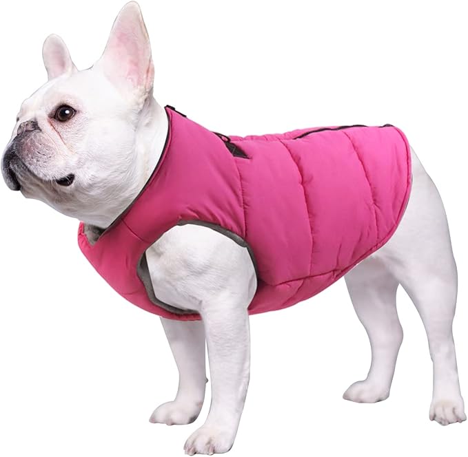 Geyecete Dog Bulldog Clothes Dog Cotton Padded Coat Thick Winter Warm Vest Waistcoat Cold Weather Jacket Clothing for French Bulldog Coat-Pink-S